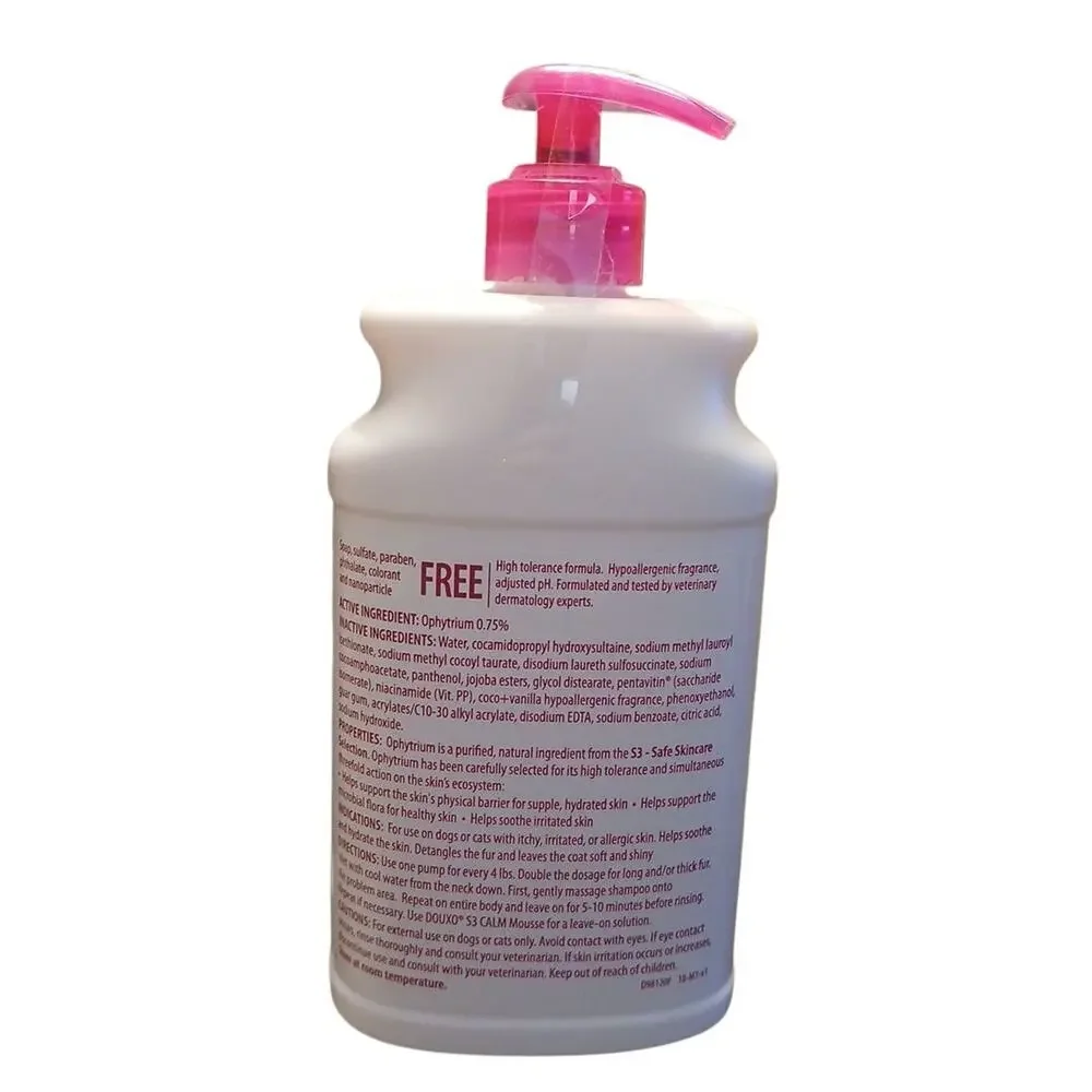 DOUXO S3 Calm Soothing Itchy Skin Shampoo Dogs Cats 16.9oz Pink Bottle Ophytrium